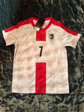 Kids White and Red Numbered Soccer Jersey Top